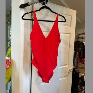 Everlane ReNew V-Neck One-Piece Swimsuit in Fiery Red – Size M